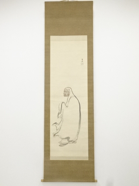 翠山筆　達磨図　肉筆絹本掛軸（共箱）